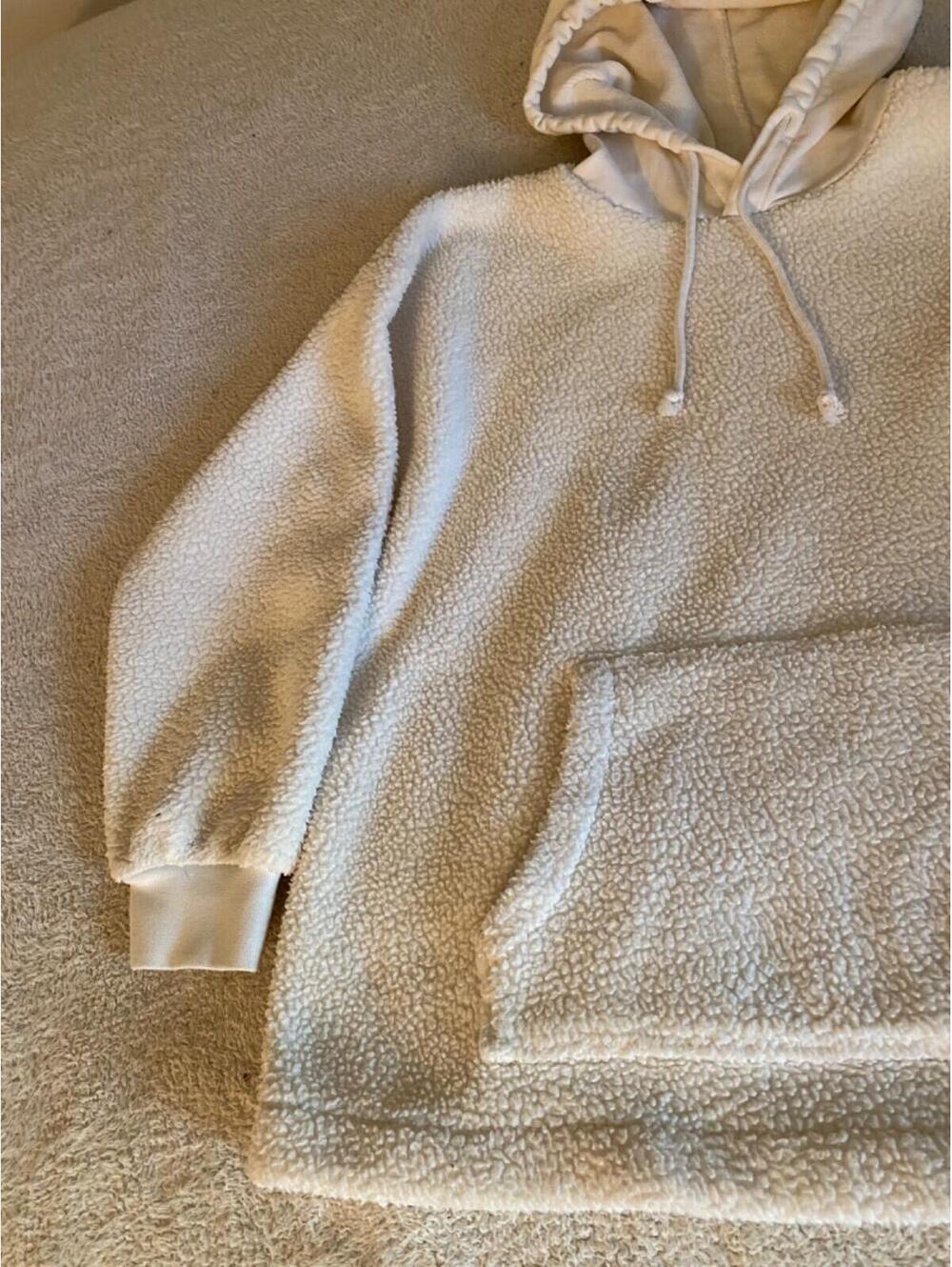 Madewell Cream Sherpa Fleece Hoodie Sweatshirt Women M Oversized J Crew Sweater - Picture 2 of 16